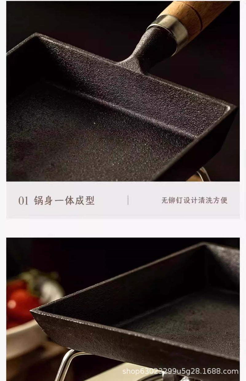 Cast Iron Yuzi Frying Pan Japanese-style Household Square Egg Frying Pan Uncoated Thickened Non-stick Egg Frying Pan Pan