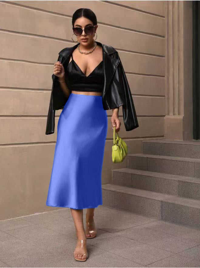 Hip-Covering Fishtail Skirt Satin Mid-Length Skirt Spring and Summer New European and American Cross-Border Women's Clothing Manufacturer Direct