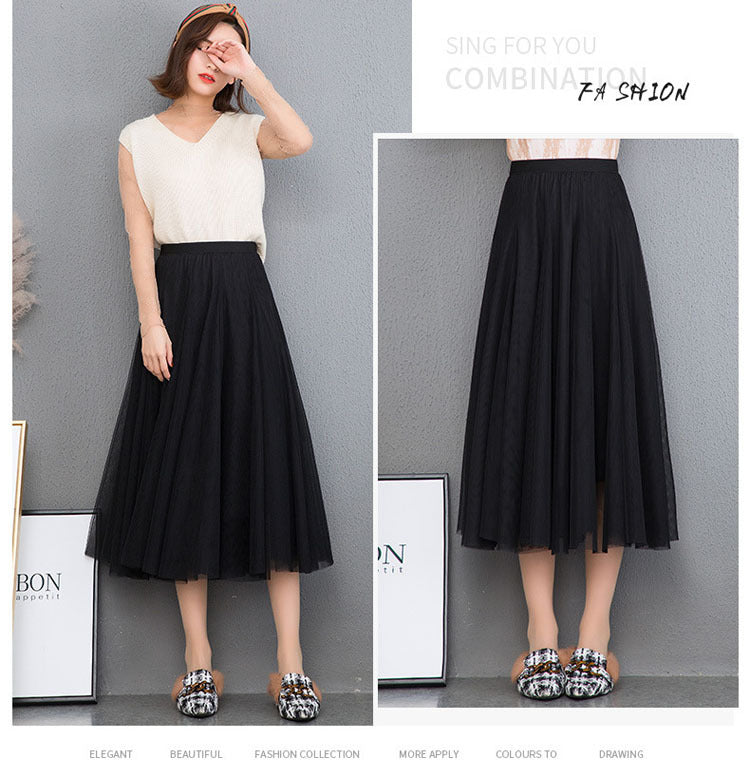 Mesh Skirt Long Skirt Mid-length A- line Skirt Summer Square Dance Skirt 720 Degree Large Swing Skirt in stock Hair