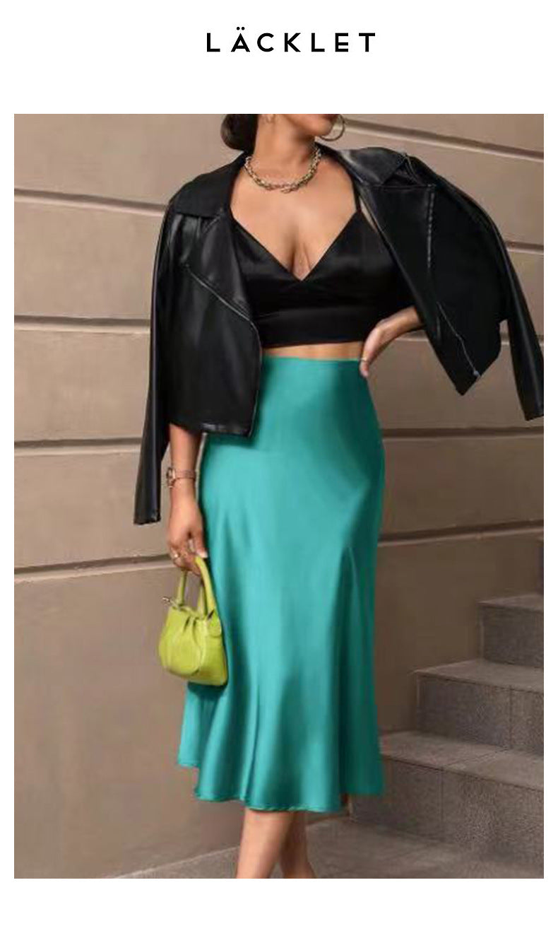 Hip-Covering Fishtail Skirt Satin Mid-Length Skirt Spring and Summer New European and American Cross-Border Women's Clothing Manufacturer Direct