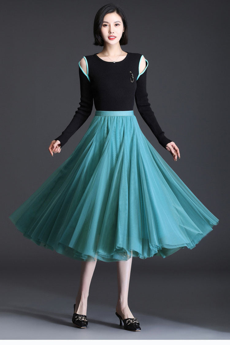 Mesh Skirt Long Skirt Mid-length A- line Skirt Summer Square Dance Skirt 720 Degree Large Swing Skirt in stock Hair