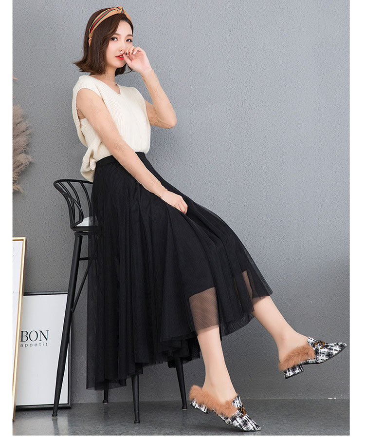 Mesh Skirt Long Skirt Mid-length A- line Skirt Summer Square Dance Skirt 720 Degree Large Swing Skirt in stock Hair