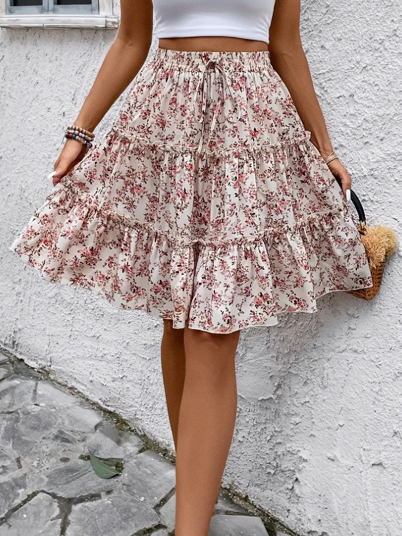 2025 Spring/Summer European and American Cross-Border New Floral Fashion Women's Wide-Leg Shorts with Drape, Versatile Casual Skirt Pants