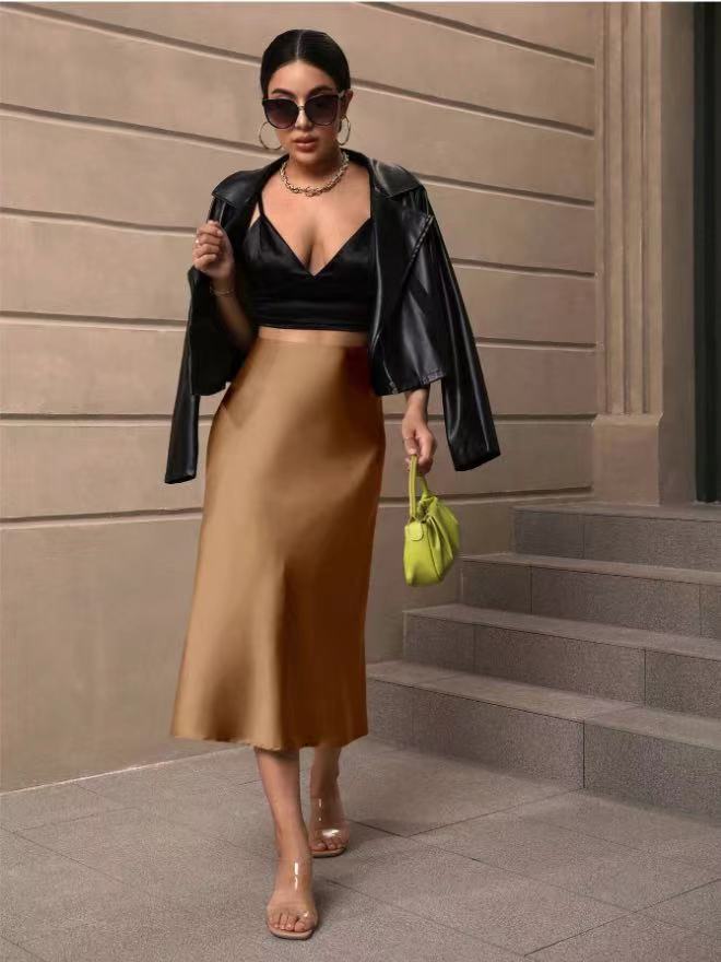 Hip-Covering Fishtail Skirt Satin Mid-Length Skirt Spring and Summer New European and American Cross-Border Women's Clothing Manufacturer Direct
