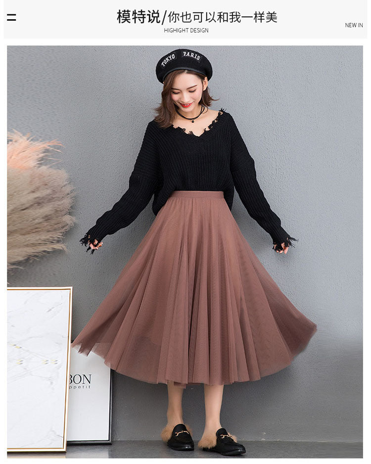 Mesh Skirt Long Skirt Mid-length A- line Skirt Summer Square Dance Skirt 720 Degree Large Swing Skirt in stock Hair