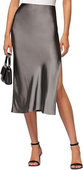 Cross-Border Amazon 2024 European and American Style Slit Satin Skirt Elastic High-Waisted Dress Slimming Fashionable Versatile