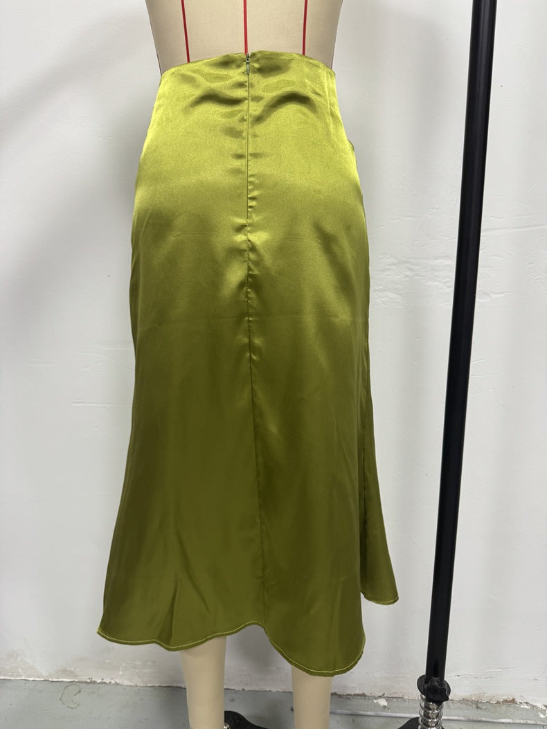 Hip-Covering Fishtail Skirt Satin Mid-Length Skirt Spring and Summer New European and American Cross-Border Women's Clothing Manufacturer Direct