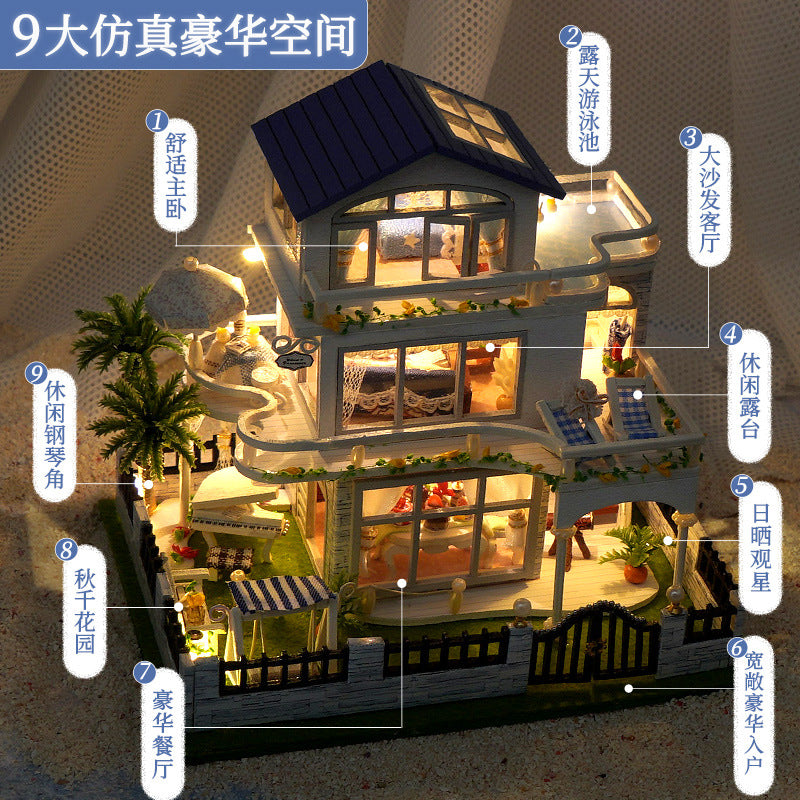 Tianyu DIY Hand-Assembled Mini Model Cabin Wooden House Toy Luminous Birthday Gift Wholesale Stereo