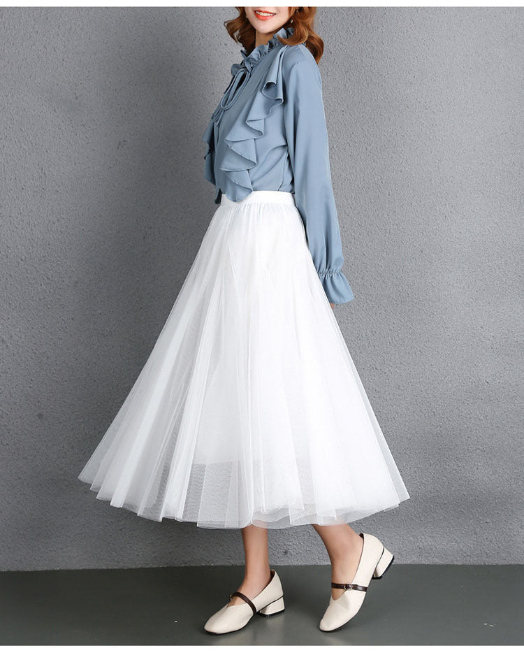 Mesh Skirt Long Skirt Mid-length A- line Skirt Summer Square Dance Skirt 720 Degree Large Swing Skirt in stock Hair