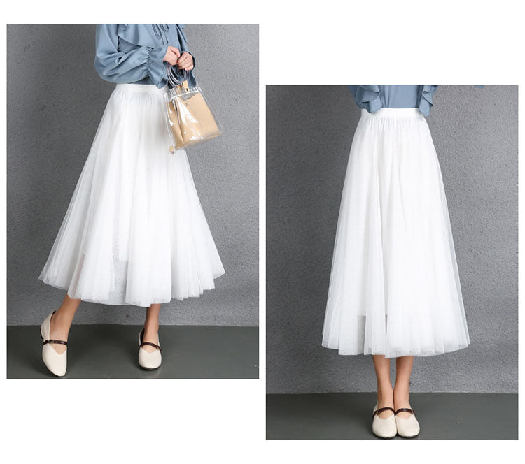Mesh Skirt Long Skirt Mid-length A- line Skirt Summer Square Dance Skirt 720 Degree Large Swing Skirt in stock Hair