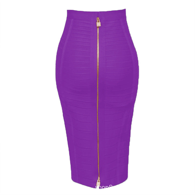 Amazon Aliexpress Best-Selling 16-Color Bandage Skirt Stripesd Zipper Double-Open Sexy High-Waist Hip Skirt Skirt