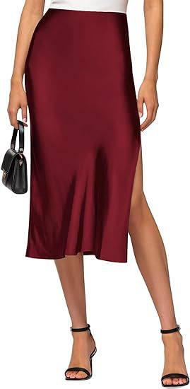 Cross-Border Amazon 2024 European and American Style Slit Satin Skirt Elastic High-Waisted Dress Slimming Fashionable Versatile
