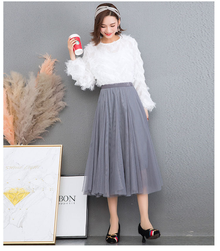 Mesh Skirt Long Skirt Mid-length A- line Skirt Summer Square Dance Skirt 720 Degree Large Swing Skirt in stock Hair
