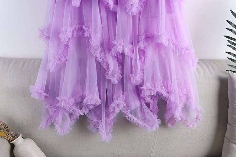 Irregular Mesh Cake Skirt with Fungus Edges, Mid-Length High Waist, Large Hem, Fluffy Fairy Gauze Skirt, Long Skirt 1279