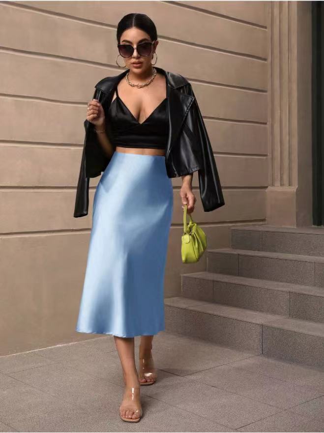 Hip-Covering Fishtail Skirt Satin Mid-Length Skirt Spring and Summer New European and American Cross-Border Women's Clothing Manufacturer Direct