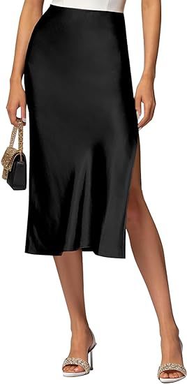 Cross-Border Amazon 2024 European and American Style Slit Satin Skirt Elastic High-Waisted Dress Slimming Fashionable Versatile