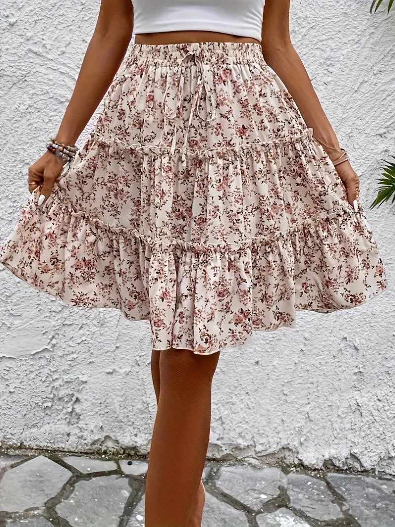 2025 Spring/Summer European and American Cross-Border New Floral Fashion Women's Wide-Leg Shorts with Drape, Versatile Casual Skirt Pants