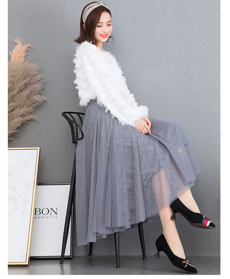 Mesh Skirt Long Skirt Mid-length A- line Skirt Summer Square Dance Skirt 720 Degree Large Swing Skirt in stock Hair