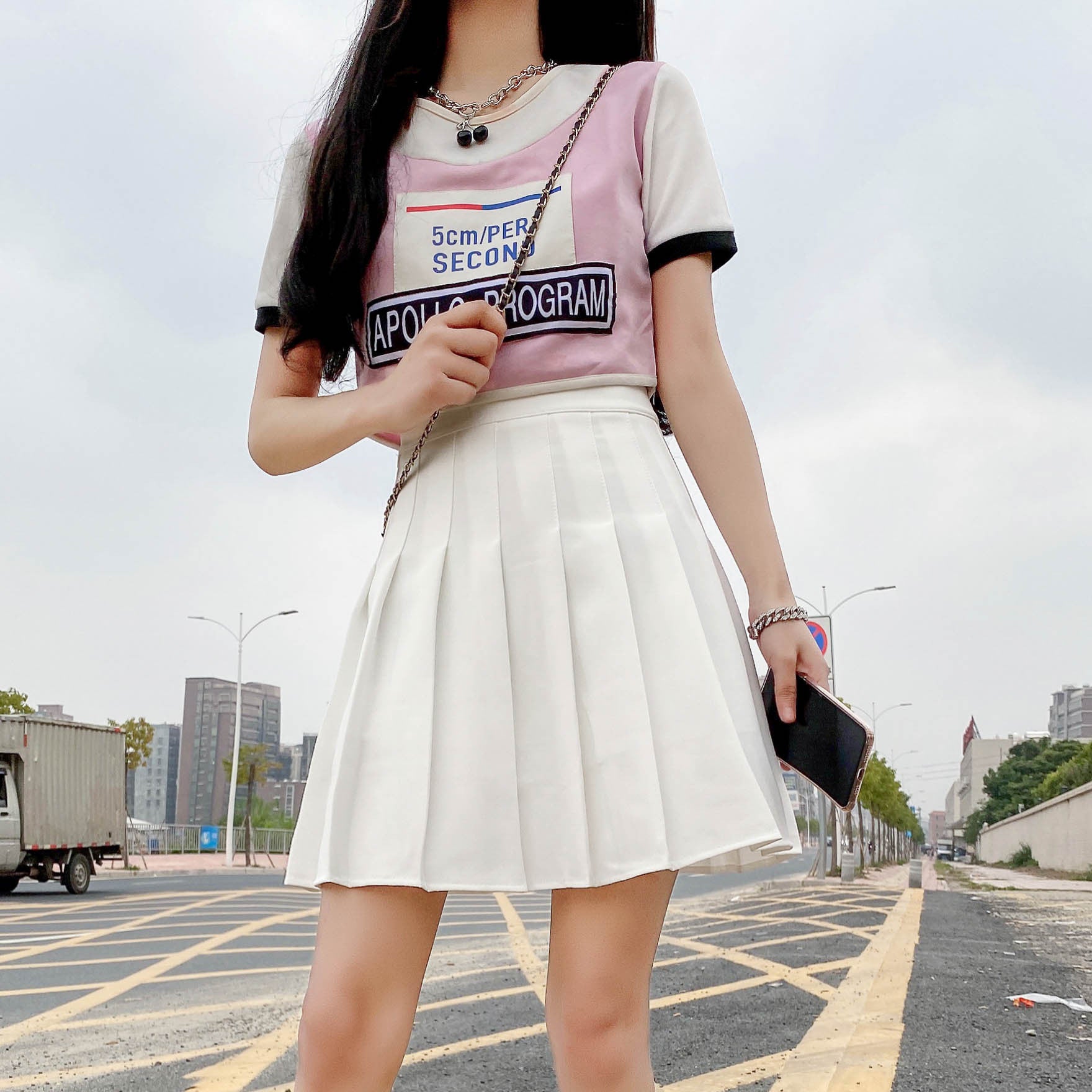 White jk pleated skirt spring and autumn preppy style high waist A- line skirt slimming versatile skirt women's gray short skirt