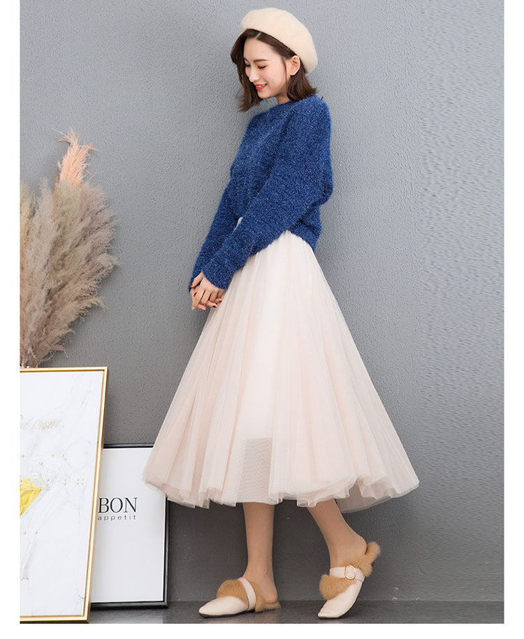 Mesh Skirt Long Skirt Mid-length A- line Skirt Summer Square Dance Skirt 720 Degree Large Swing Skirt in stock Hair