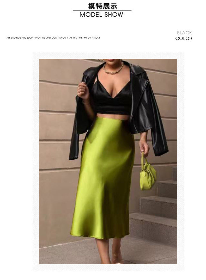 Hip-Covering Fishtail Skirt Satin Mid-Length Skirt Spring and Summer New European and American Cross-Border Women's Clothing Manufacturer Direct