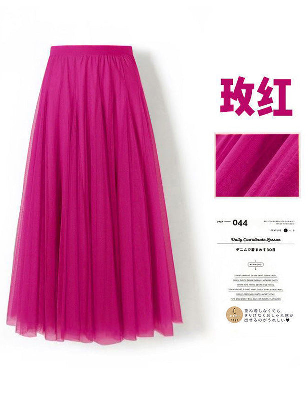 Mesh Skirt Long Skirt Mid-length A- line Skirt Summer Square Dance Skirt 720 Degree Large Swing Skirt in stock Hair