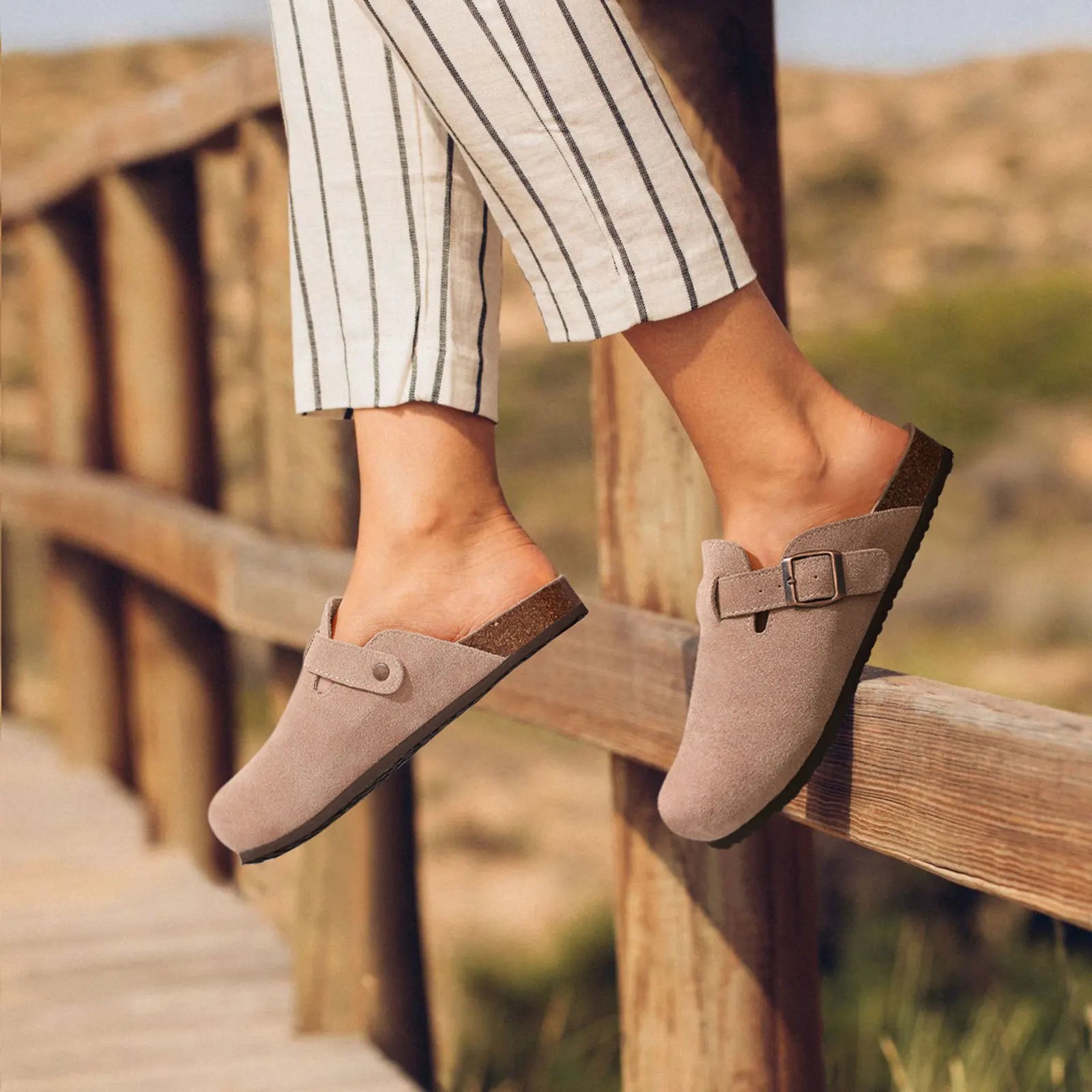 Fashion Women's Suede Mules Slippers 2025 Men Clogs Cork Insole Sandals Arch Support Outdoor Beach Slides Home Shoes Woman