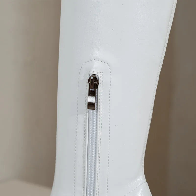 Sexy White Red Thigh High Boots Women Elastic Leather Black Wedges Over the Knee Boots For Women Fetish Party Long Slim Shoes