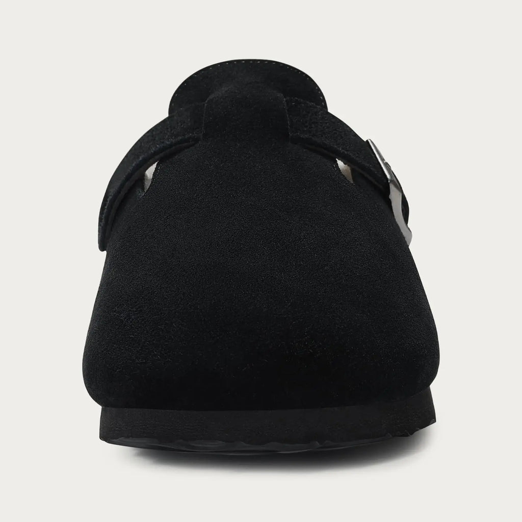Comwarm Classic Winter Mules For Women Men New Winter Fur Suede Clogs Cork Footbed Cozy Fuzzy Slippers With Adjustable Buckle