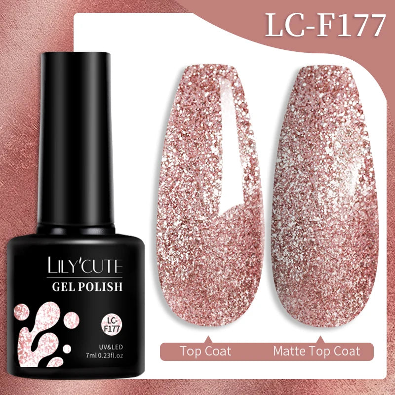 LILYCUTE 7ML 184 Colors Nail Gel Polish Shining Red Glitter Semi Permanent Nail Art Varnish Long Lasting UV LED Gel Manicure