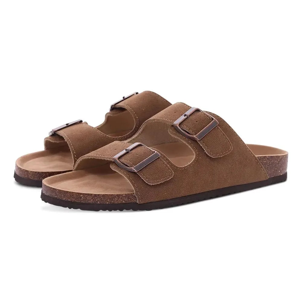 Asgard Women's Suede Clogs Leather Mules Cork Footbed Sandals Arch Support Aldult Four Seasons Adjustable Buckle Potato Shoes