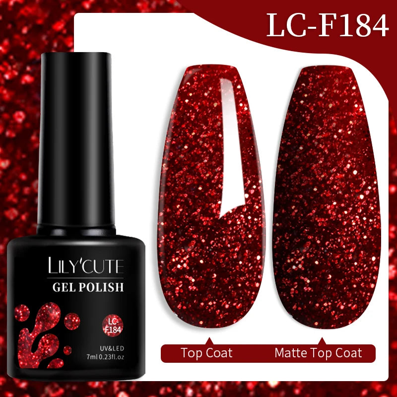LILYCUTE 7ML 184 Colors Nail Gel Polish Shining Red Glitter Semi Permanent Nail Art Varnish Long Lasting UV LED Gel Manicure