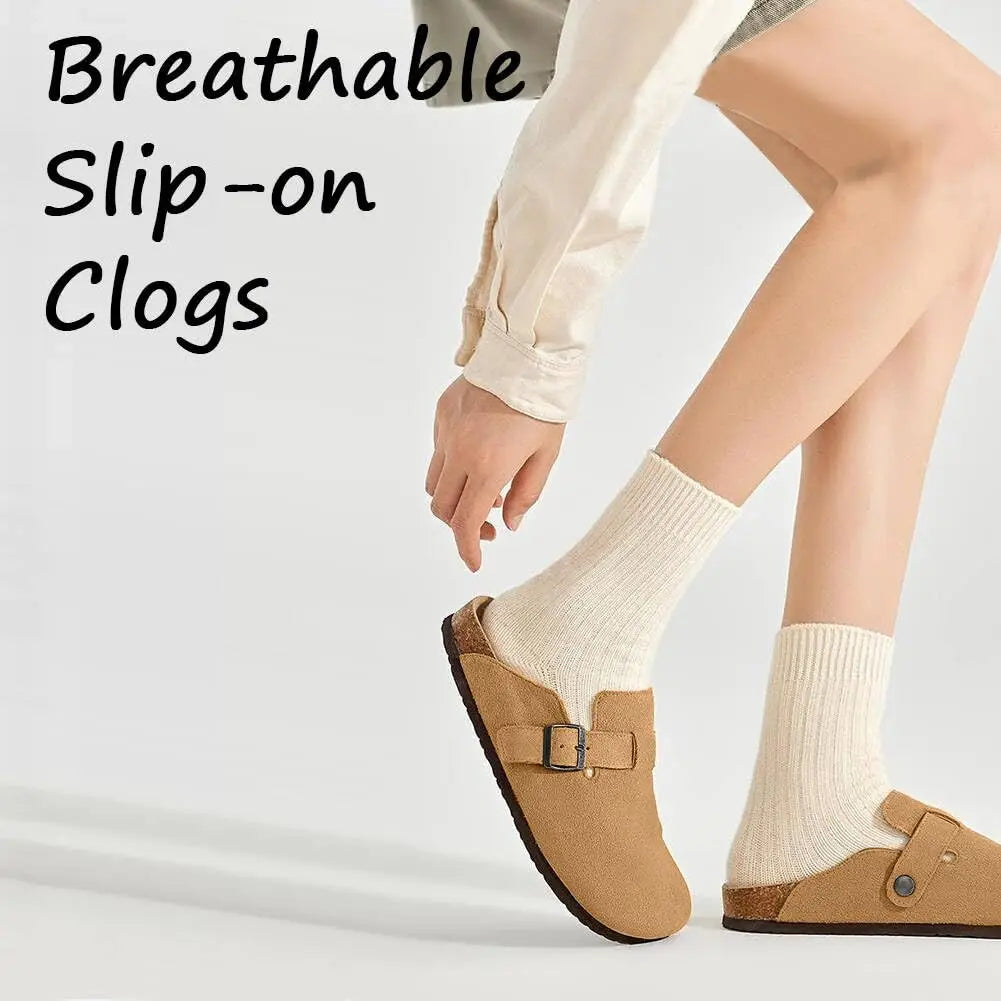 Shevalues Winter Fur Suede Slippers Women Classic Fur Lined Clogs House Fuzzy Cork Slides Indoor Outdoor Cozy Fur Cork Mules Men