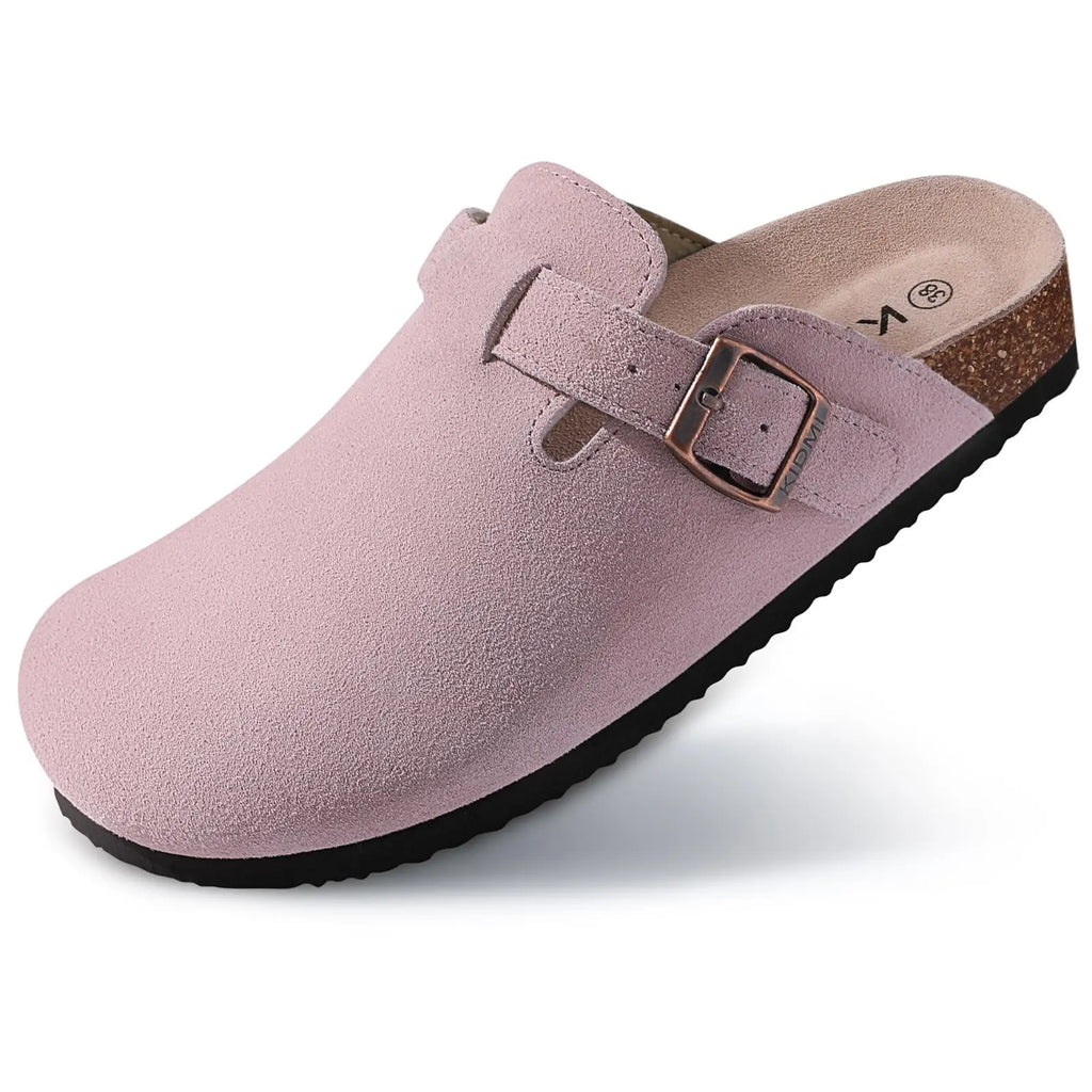 Asgard Women Cork Sole Clogs Slippers Fashion Cow Suede Flat Mules With Adjustable Buckle Men Leather Potato Shoes Beach Sandals