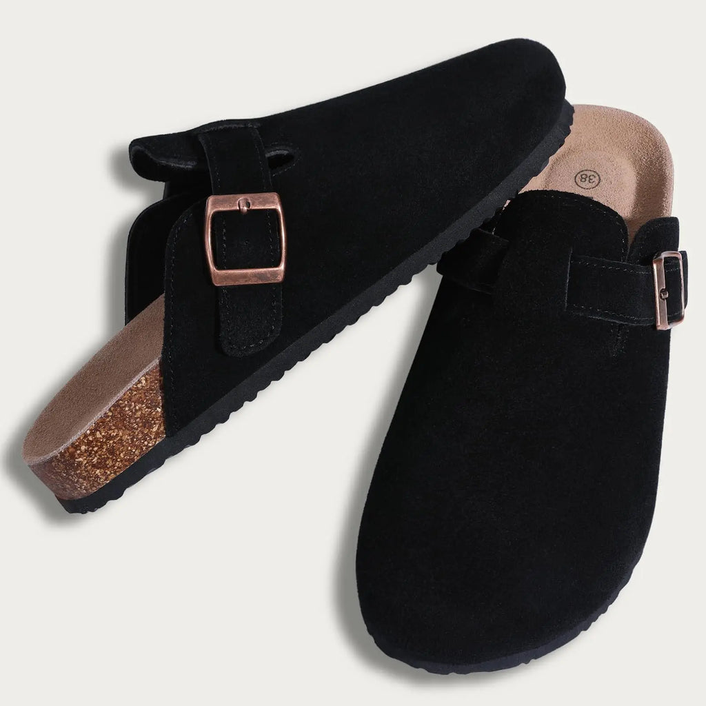 Crestar Women's Fur Lined Suede Clogs Winter Warm Fuzzy Cork Footbed Mules Unisex Cow Suede Potato Shoes Support Drop Shipping