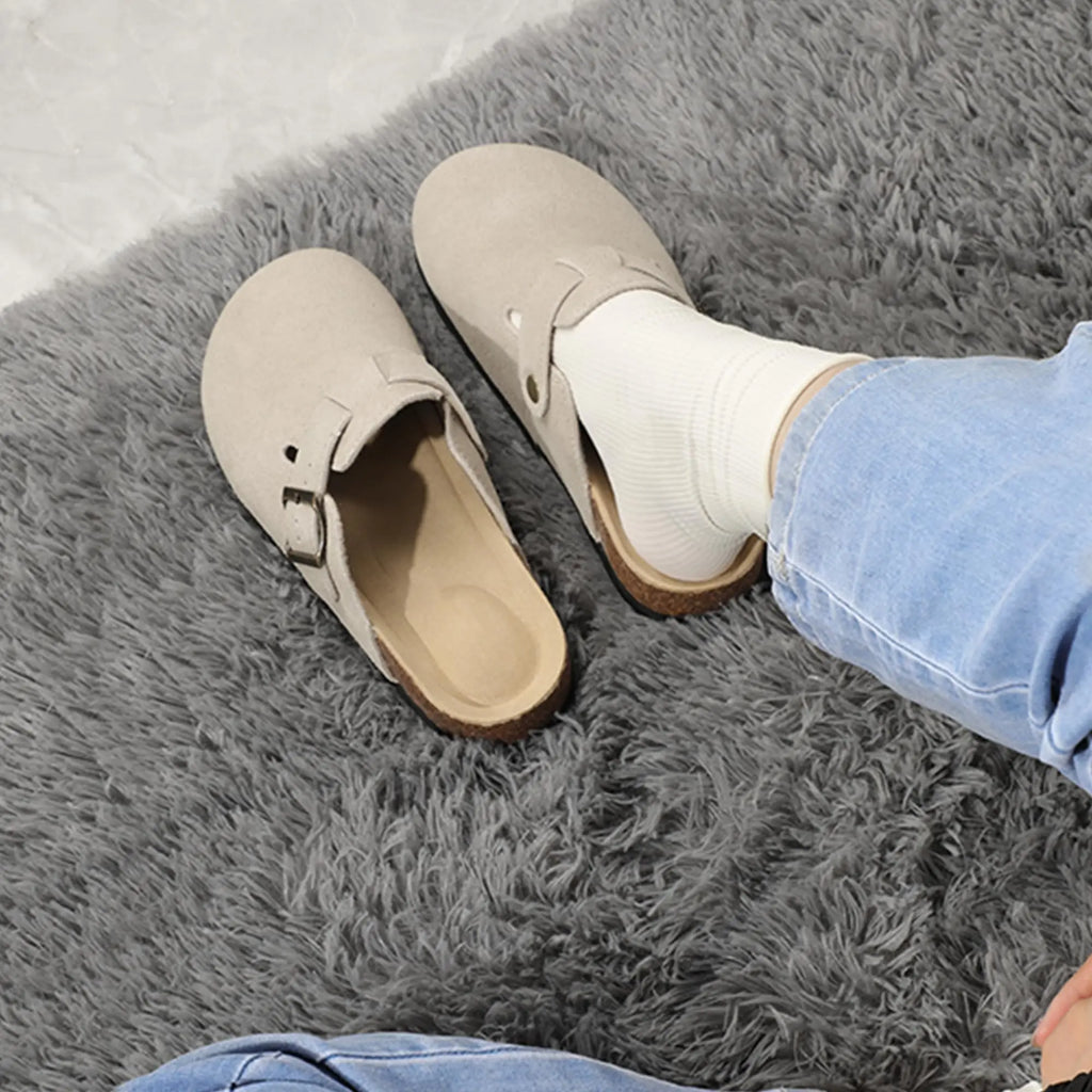 Crestar Women's Cow Suede Clogs Cork Footbed Leather Mules Slippers Unisex Comfortable Fashion Potato Shoes with Arch Support