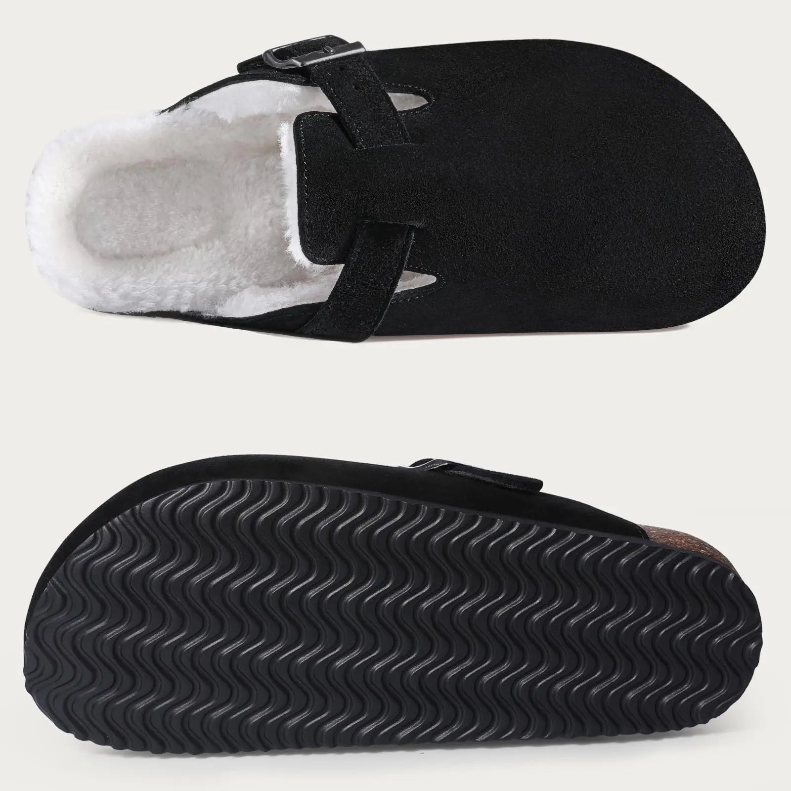 Crestar Women's Fur Lined Suede Clogs Winter Warm Fuzzy Cork Footbed Mules Unisex Cow Suede Potato Shoes Support Drop Shipping