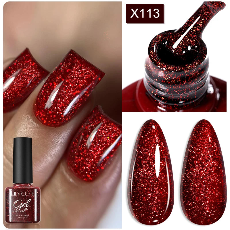 LILYCUTE Glitter Gel Nail Polish Sequins Semi Permanent UV Gel Colorful Gel Polish Soak Off UV LED Nail Gel Varnish For Manicure
