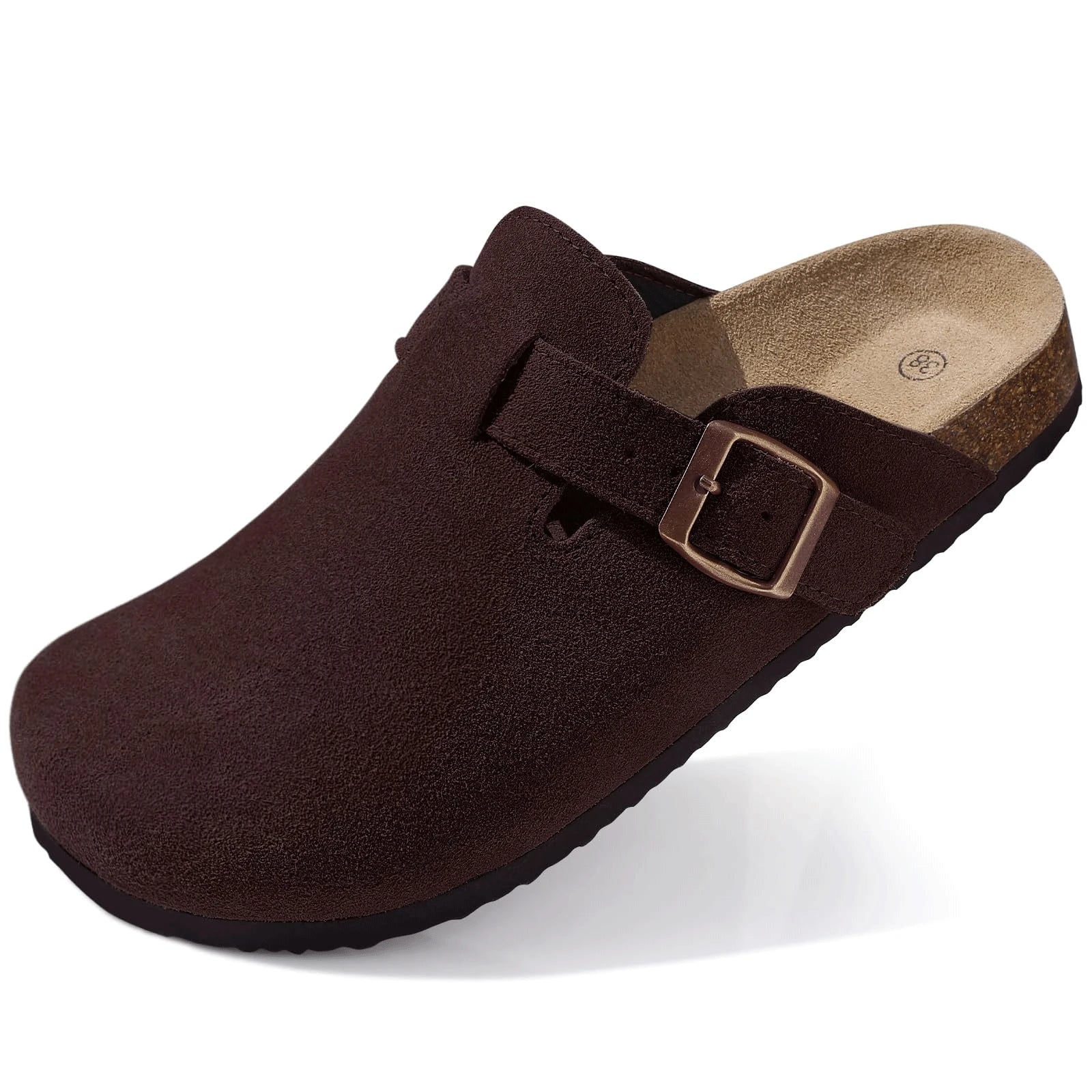 Asgard Women's Suede Clogs Leather Mules Cork Footbed Sandals Arch Support Aldult Four Seasons Adjustable Buckle Potato Shoes