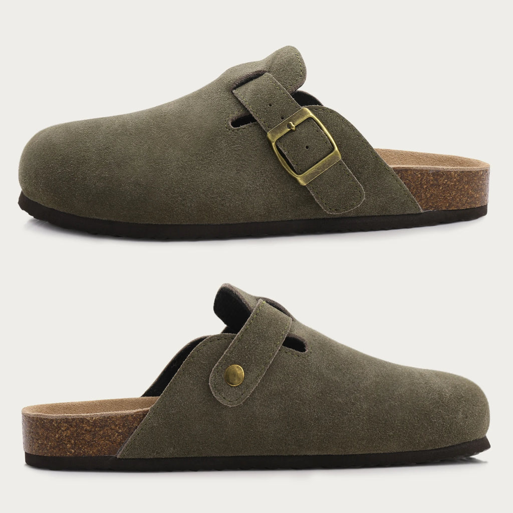 Fashion Women's Suede Mules Slippers 2025 Men Clogs Cork Insole Sandals Arch Support Outdoor Beach Slides Home Shoes Woman
