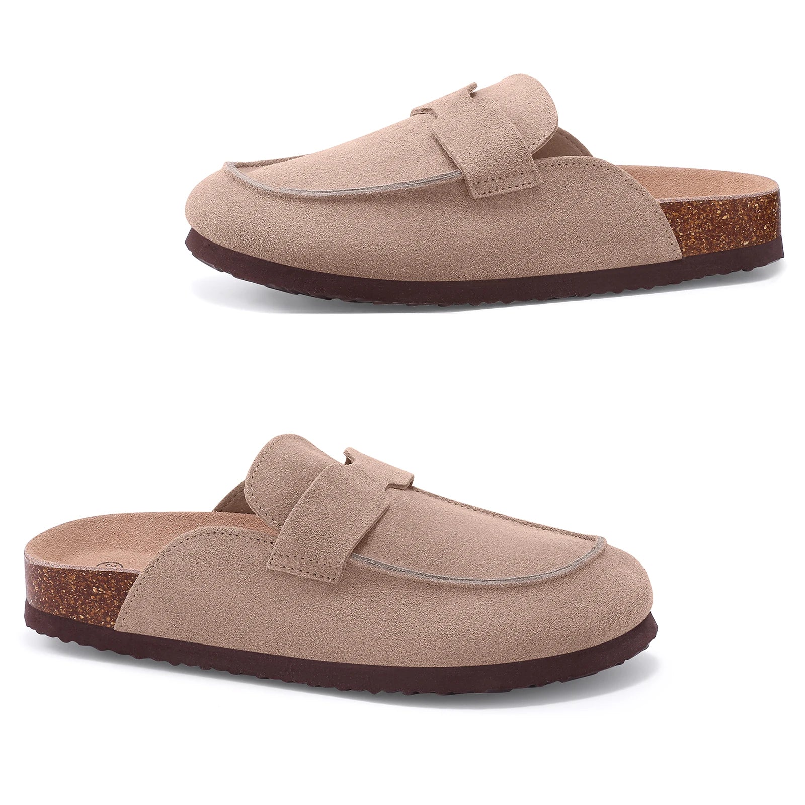 Crestar Women's Cow Suede Clogs Cork Footbed Leather Mules Slippers Unisex Comfortable Fashion Potato Shoes with Arch Support