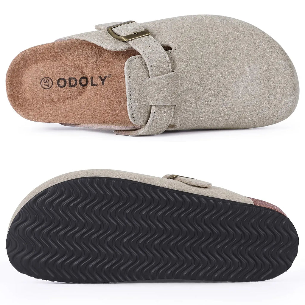 Asgard Women Cork Sole Clogs Slippers Fashion Cow Suede Flat Mules With Adjustable Buckle Men Leather Potato Shoes Beach Sandals