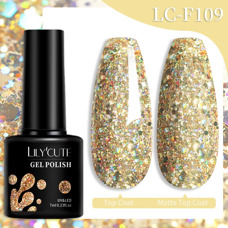 LILYCUTE 7ML 184 Colors Nail Gel Polish Shining Red Glitter Semi Permanent Nail Art Varnish Long Lasting UV LED Gel Manicure