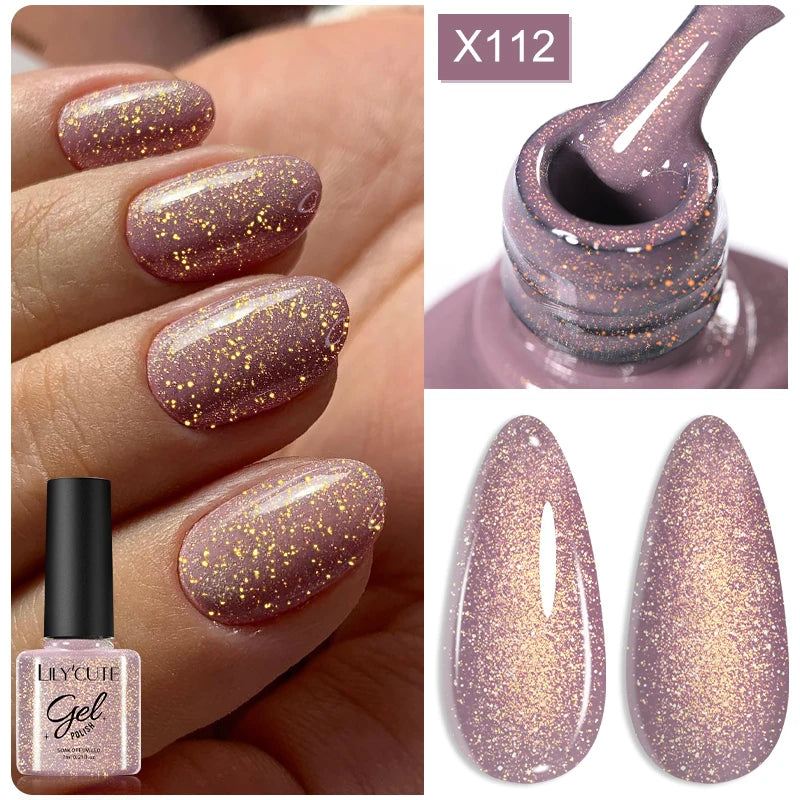 LILYCUTE Glitter Gel Nail Polish Sequins Semi Permanent UV Gel Colorful Gel Polish Soak Off UV LED Nail Gel Varnish For Manicure
