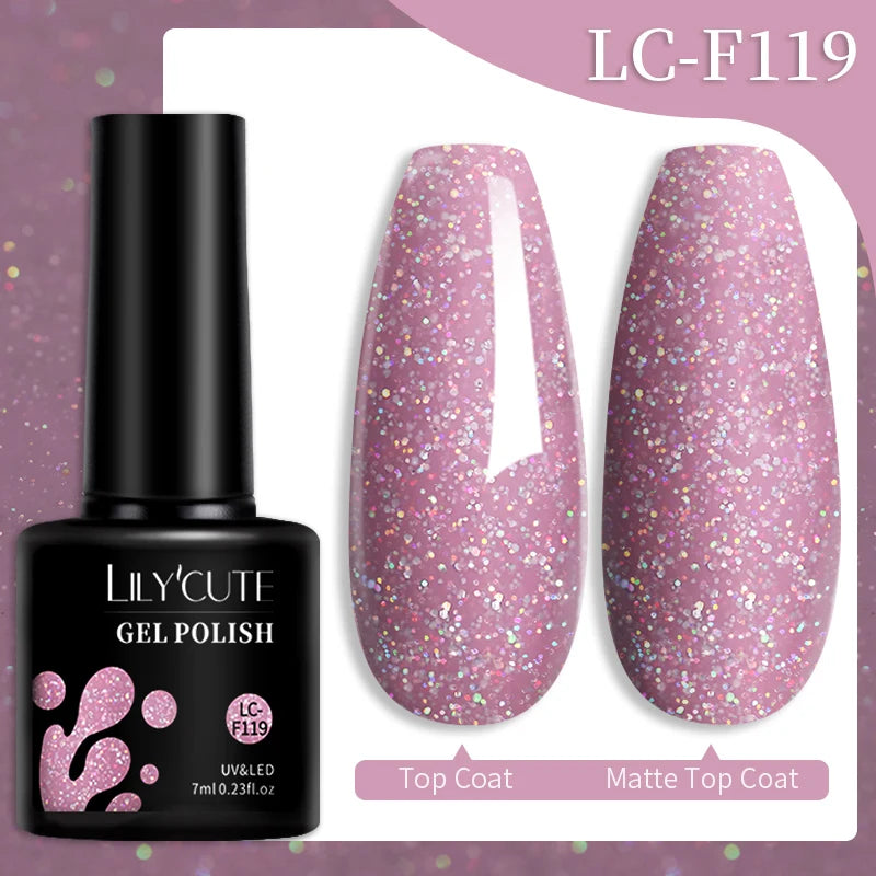 LILYCUTE 7ML 184 Colors Nail Gel Polish Shining Red Glitter Semi Permanent Nail Art Varnish Long Lasting UV LED Gel Manicure