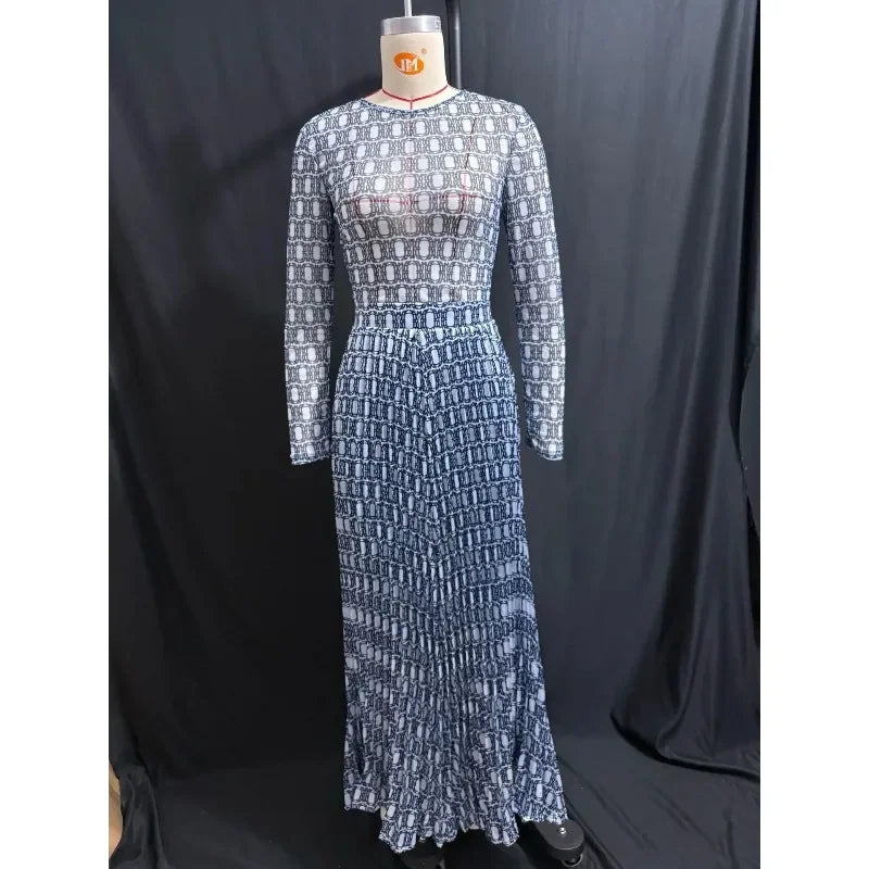 Women Two Piece Sets Skirt Set Round Neck Full Sleeve Print Tops Long Skirts A Line High Waist Y2k Streetwear Elegant 2026