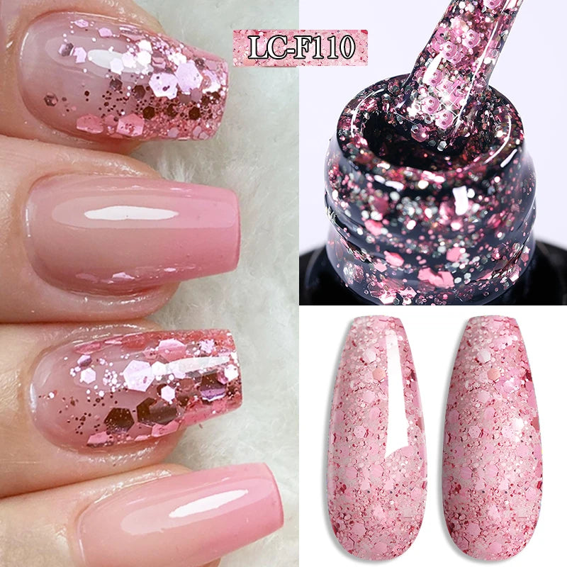 LILYCUTE Glitter Gel Nail Polish Sequins Semi Permanent UV Gel Colorful Gel Polish Soak Off UV LED Nail Gel Varnish For Manicure