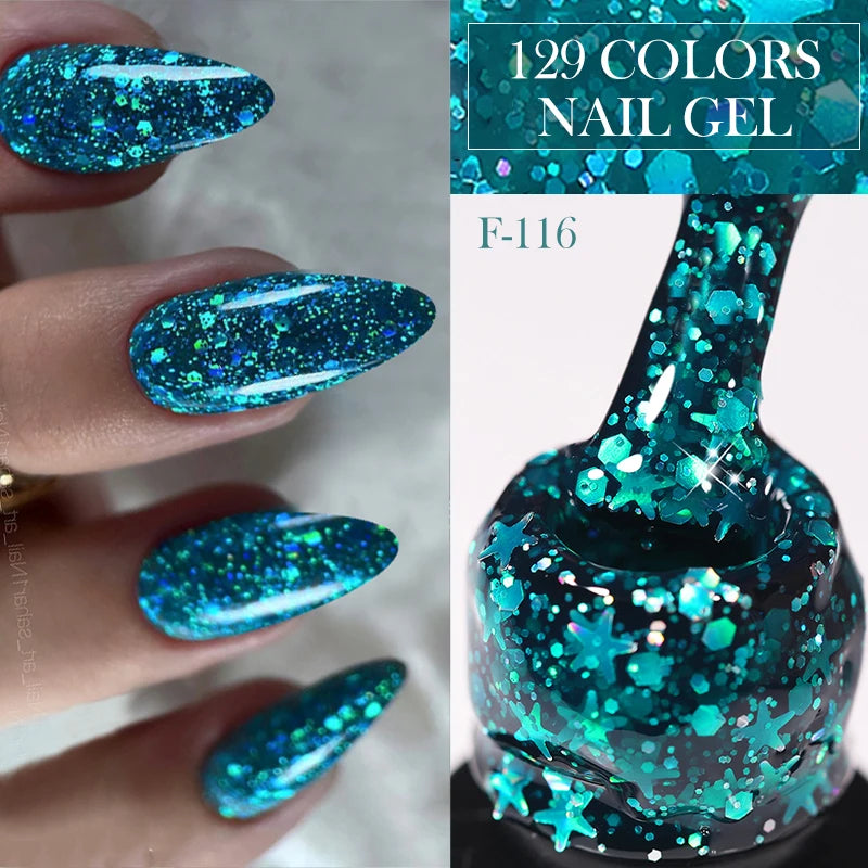 LILYCUTE Glitter Gel Nail Polish Sequins Semi Permanent UV Gel Colorful Gel Polish Soak Off UV LED Nail Gel Varnish For Manicure