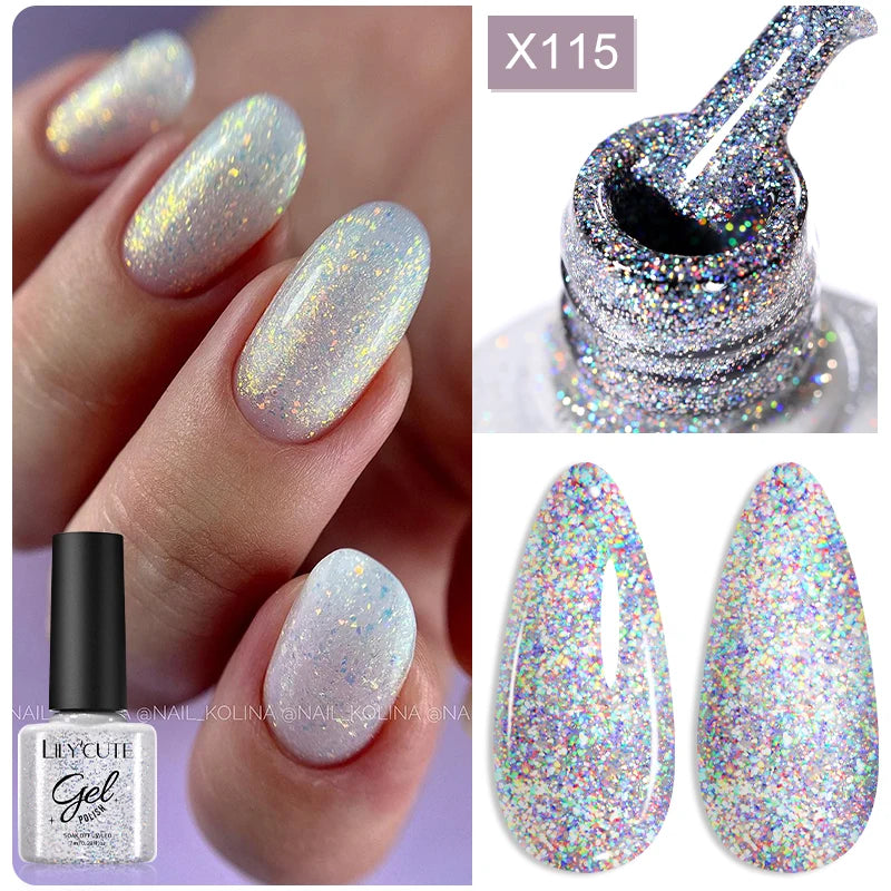 LILYCUTE Glitter Gel Nail Polish Sequins Semi Permanent UV Gel Colorful Gel Polish Soak Off UV LED Nail Gel Varnish For Manicure