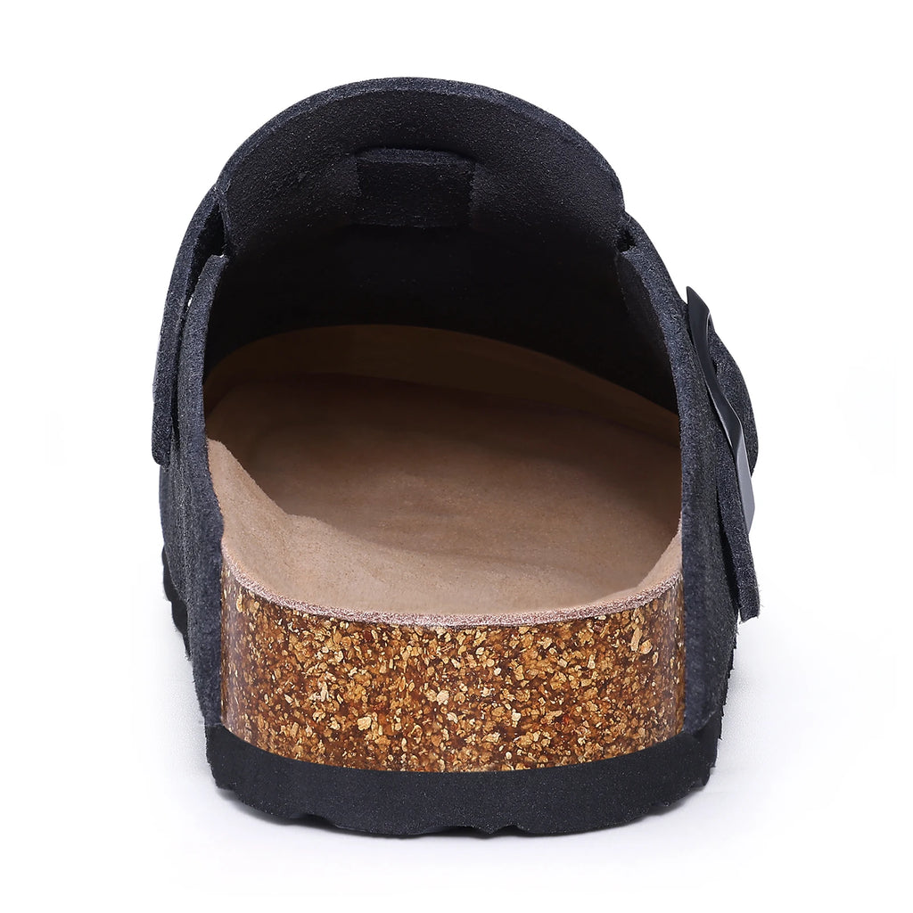 Kidmi Cork Suede Mules Slippers For Women Fashion Men Clogs Shoes Classic Cork Antislip Outdoor Slippers With Arch Support